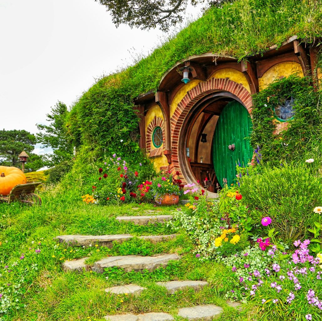 a garden with a tunnel
